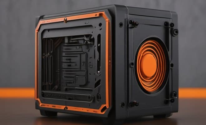 Carcasa de electrónica impresa en 3D en PETG negro con ranuras de ventilación