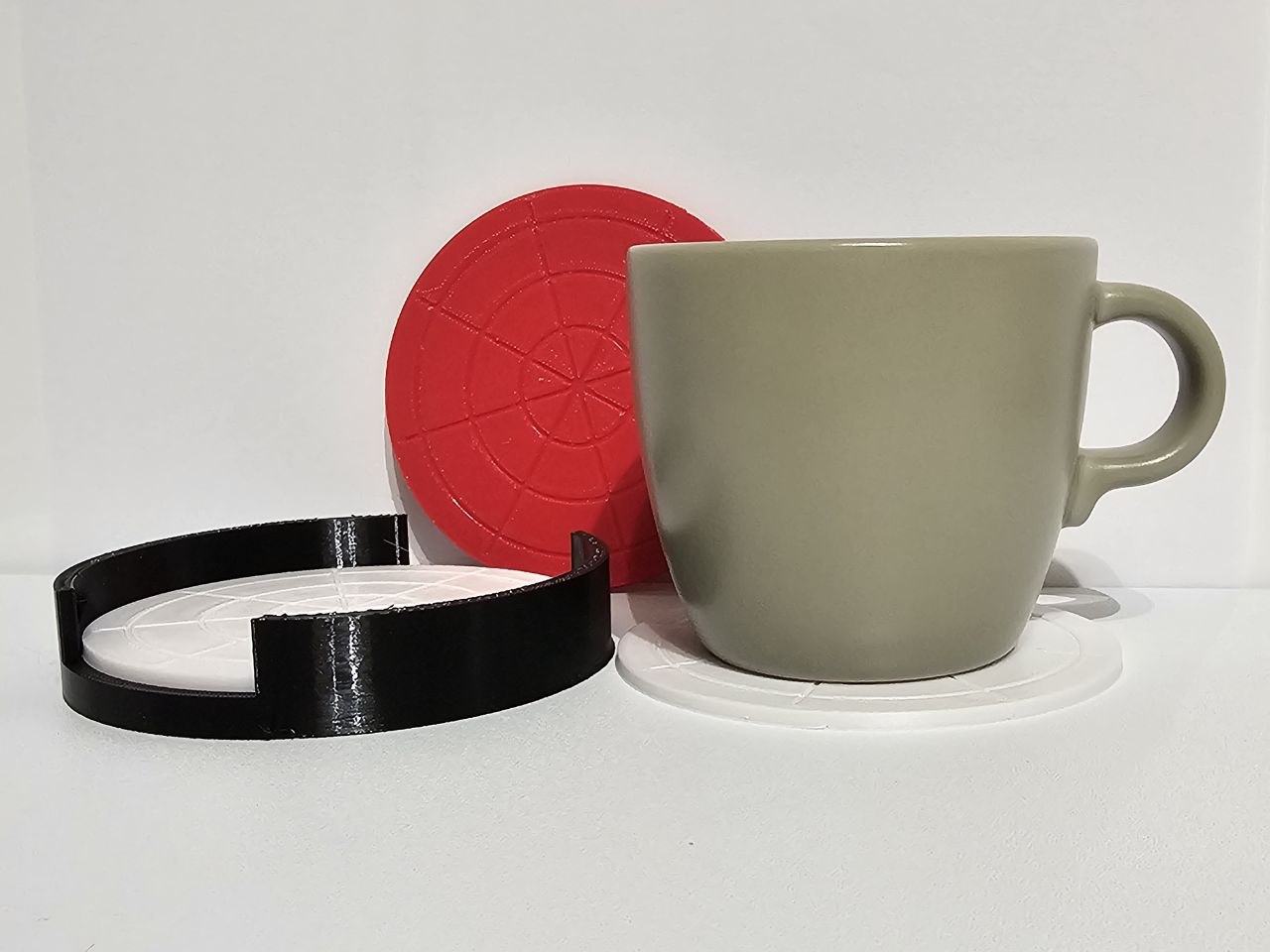 Spider web coasters — set of 4 with caddy tray