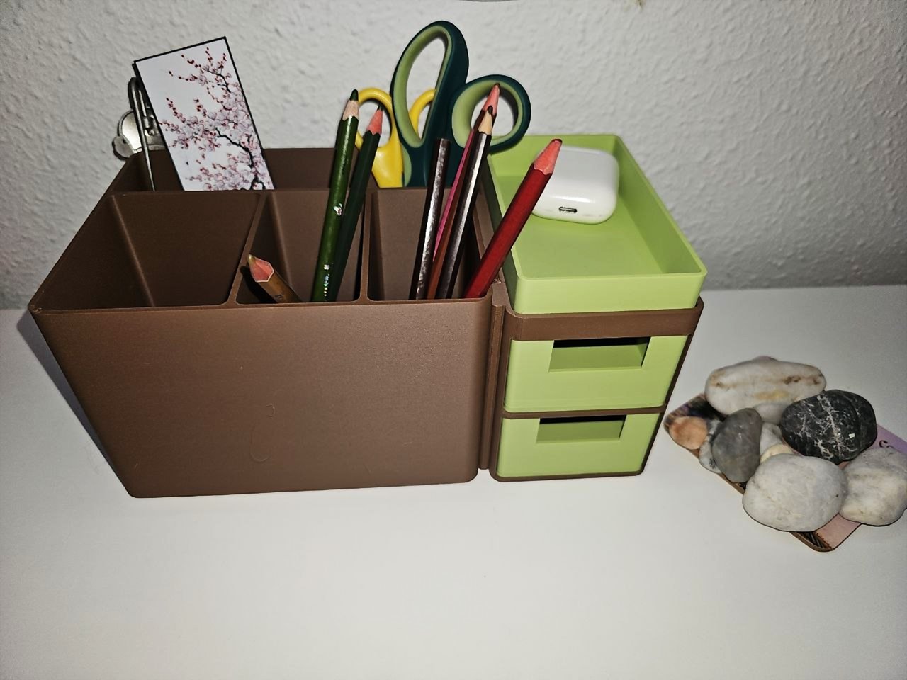 Modular Desk Organizer — drawers, tray and pen slots